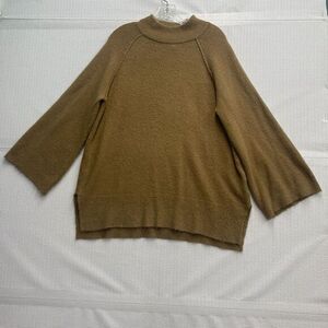 Calvin Klein Brown Wool Blend Mock Neck‎ Large Sweater Bell Sleeve Reverse Seam